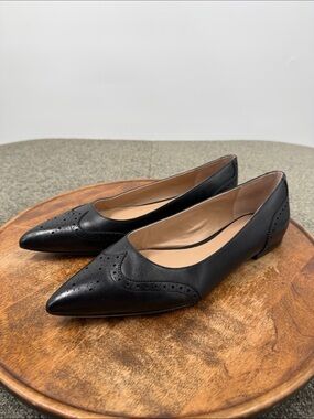 Lauren Ralph Lauren Shoes Wm 9.5 B Lorraine Black Leather Wing Tip Ballet Flats